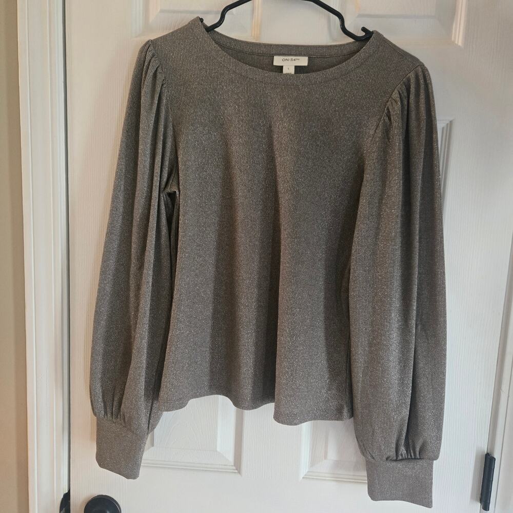 Women's Metallic Balloon-Sleeve Top Cocoa Size Large NWT